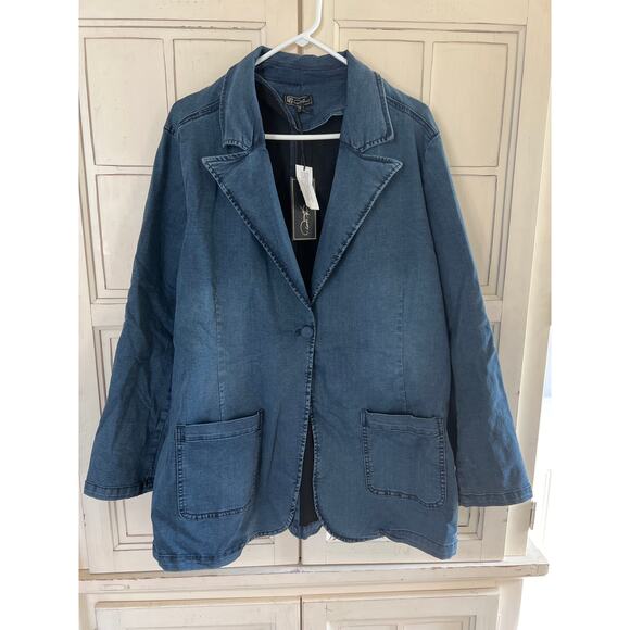 NWT DG2 Diane Gilman stretchy denim blazer jacket size 2X - Picture 1 of 4